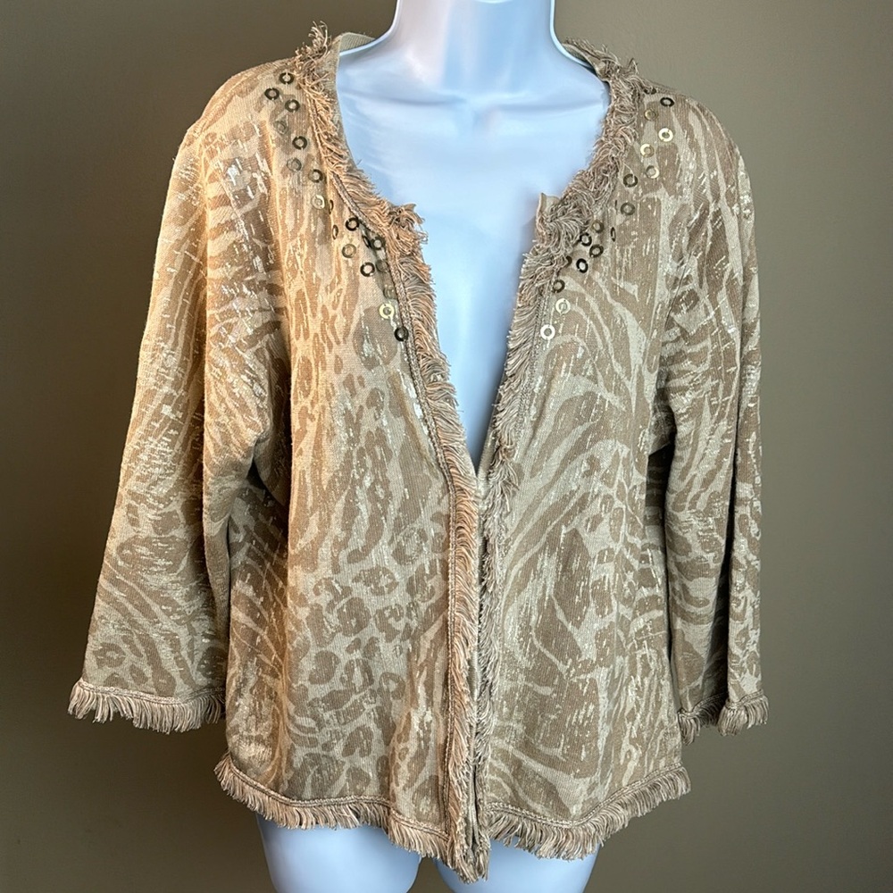 Chico's Tan Fringed Cardigan